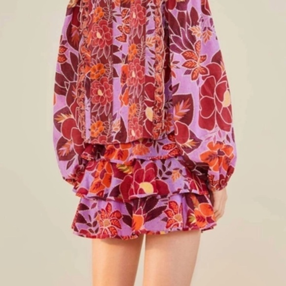 Farm Rio- Multicolored Floral Ruffled Layered Mini Sirt - Picture 3 of 5